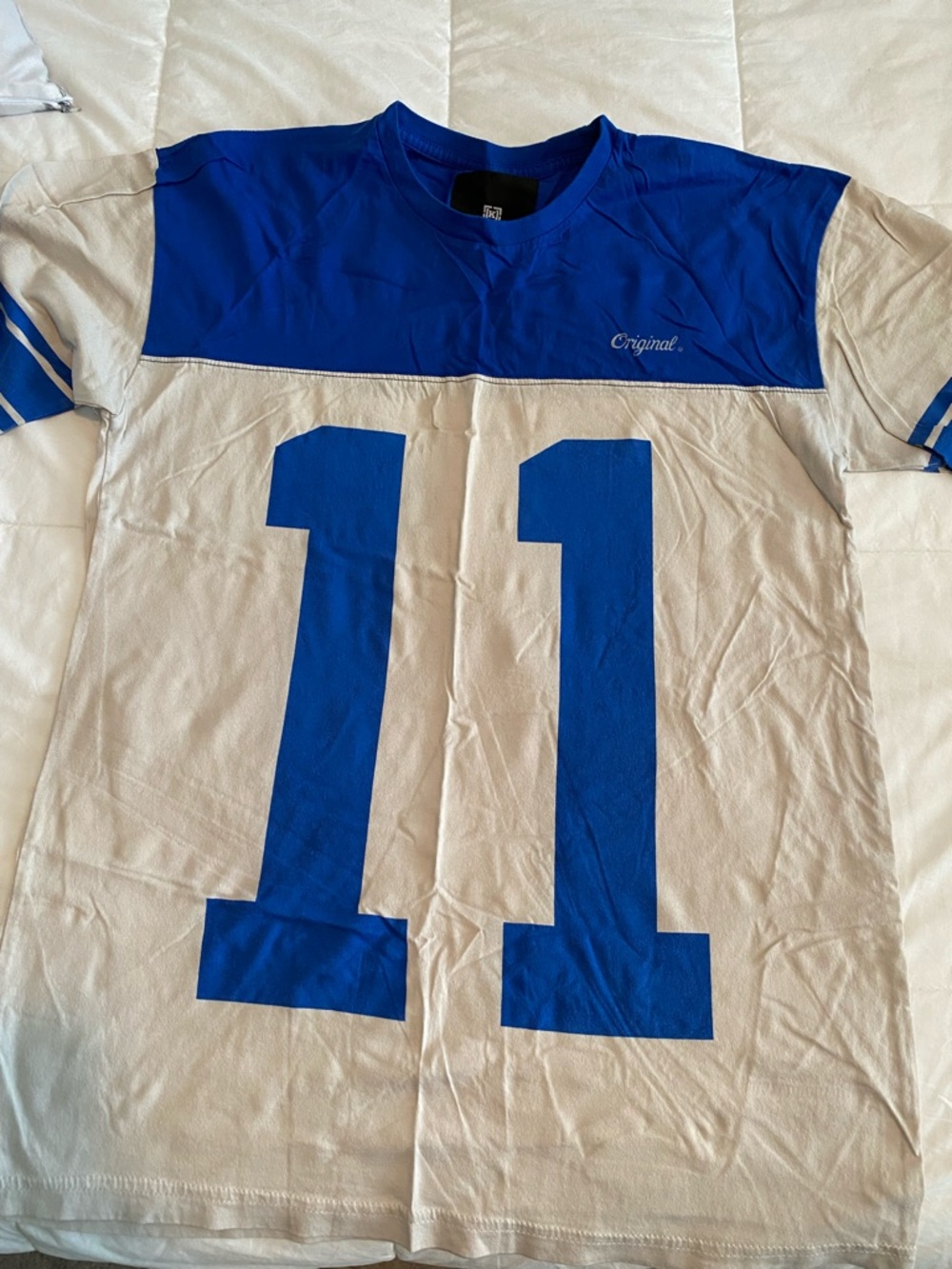 KR3W White Tee with Royal Blue Panel & Number 11